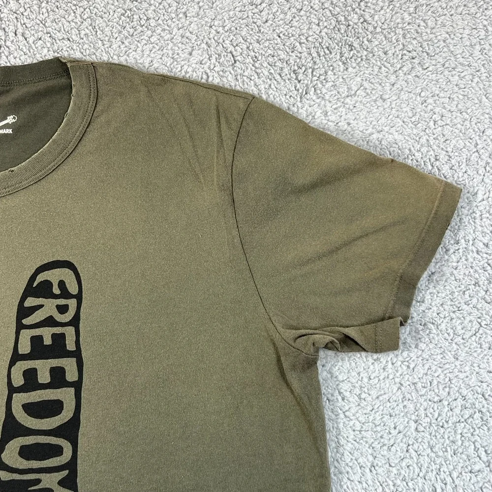True‎ Religion Graphic T-Shirt Peace Sign FREEDOM Olive Green Men's Size 2XL VTG
